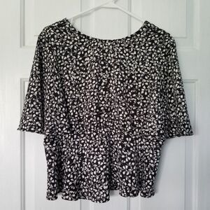 Who What Wear Black White Floral Chic Blouse Small